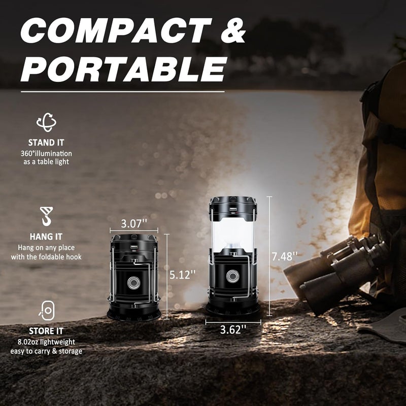 DIBMS Solar Camping Lantern, Collapsible LED Solar USB Rechargeable Lantern Flashlight Emergency Hanging Lights for Camping Hurricanes Power Outages Indoor Outdoor - Image 5